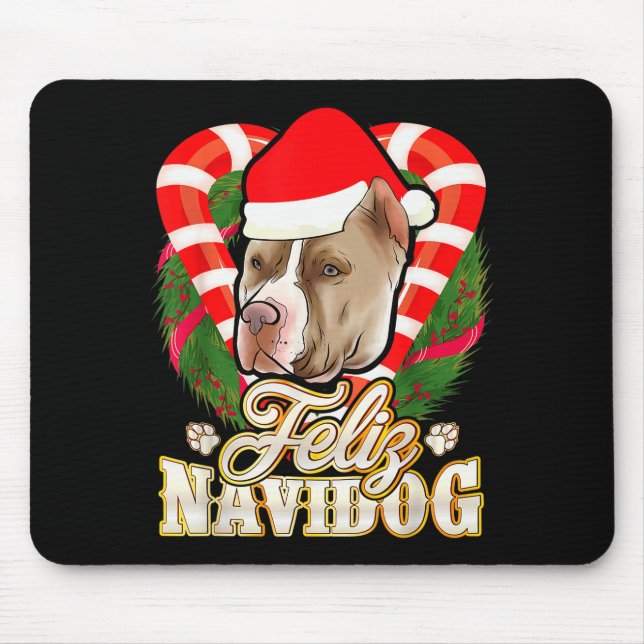 Feliz Navidog Tbull With Santa Claus Hat Ttie Chri Mouse Pad (Front)