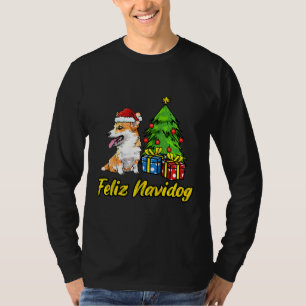 Feliz Navidog Welsh Corgi Santa Hat Christmas T-Shirt