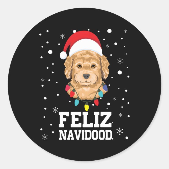 Feliz Navidood Goldendoodle Labradoodle Classic Round Sticker (Front)