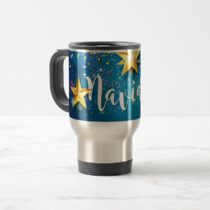 Felize Navidad Gold Stars Christmas Travel Mug