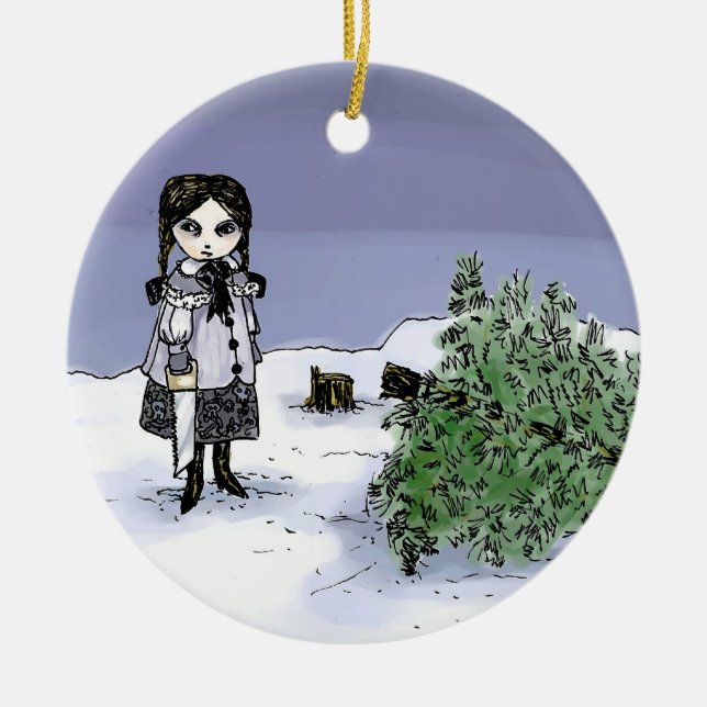 Felling the Holiday Tree Ceramic Tree Decoration (Front)