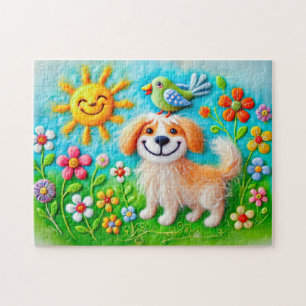 Felt Dog Enjoying Summer Sunshine Jigsaw Puzzle