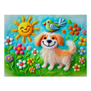 Felt Dog Enjoying Summer Sunshine Poster