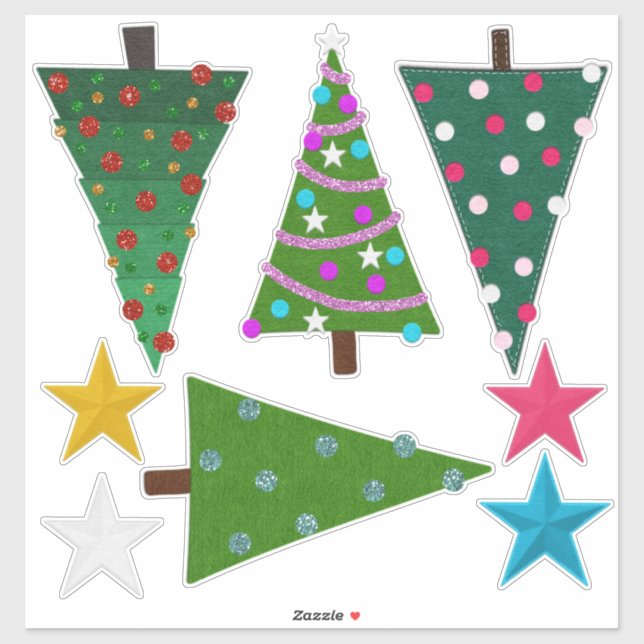 Felt Look Christmas Trees and Stars (Sheet)