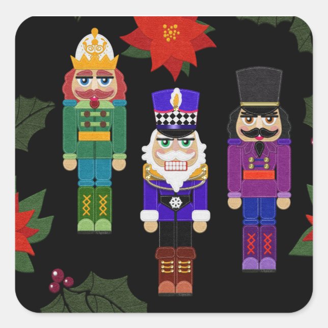 Felt Look Nutcrackers Soldiers Whimsical Square Sticker (Front)
