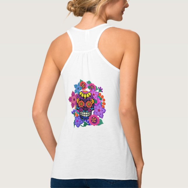 Felt Look Skull and Flowers | Day of the Dead Singlet (Back)