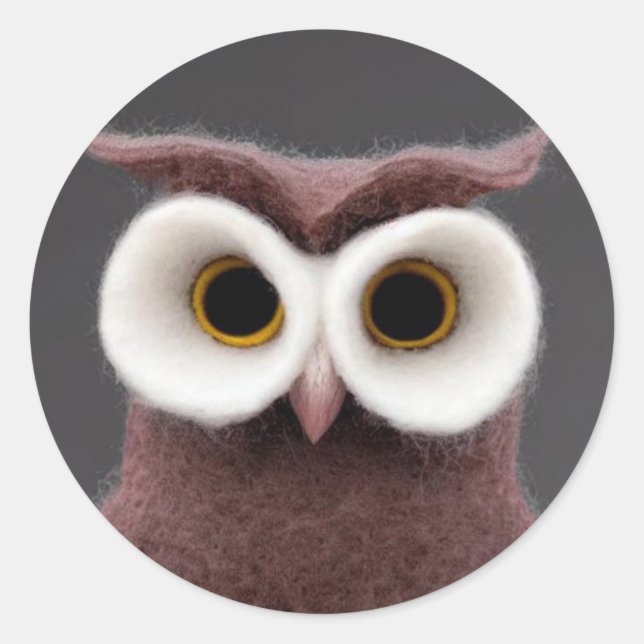 Felt Owl Classic Round Sticker (Front)