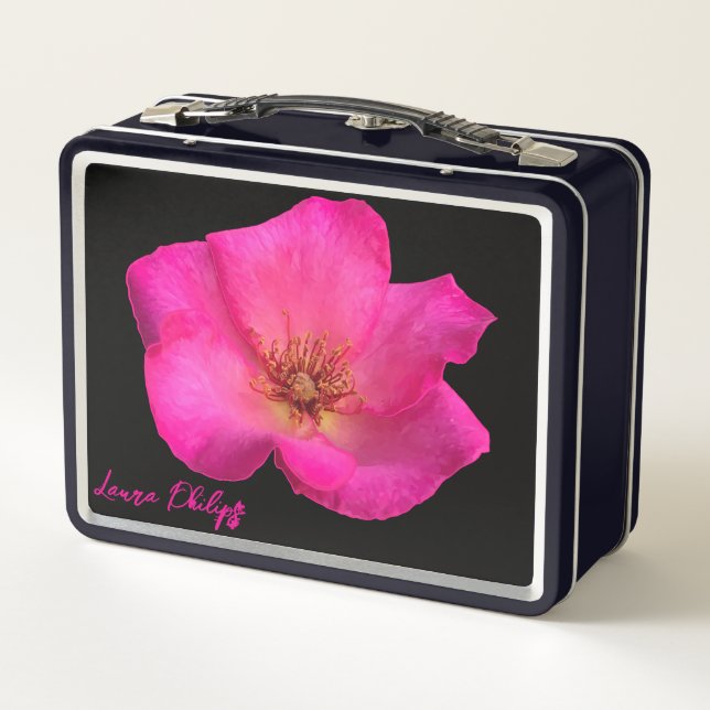 Felt pen roses - Personalised Metal Lunch Box (Back)
