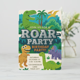 Felt Texture Jurassic Playground Dinosaur Birthday Invitation