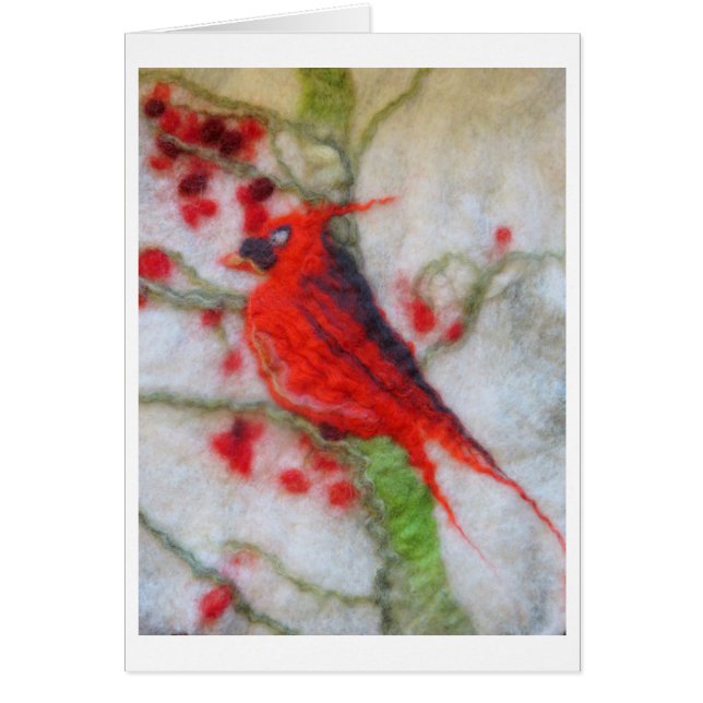 Felted Art - Cardinal and winter berries (Front)