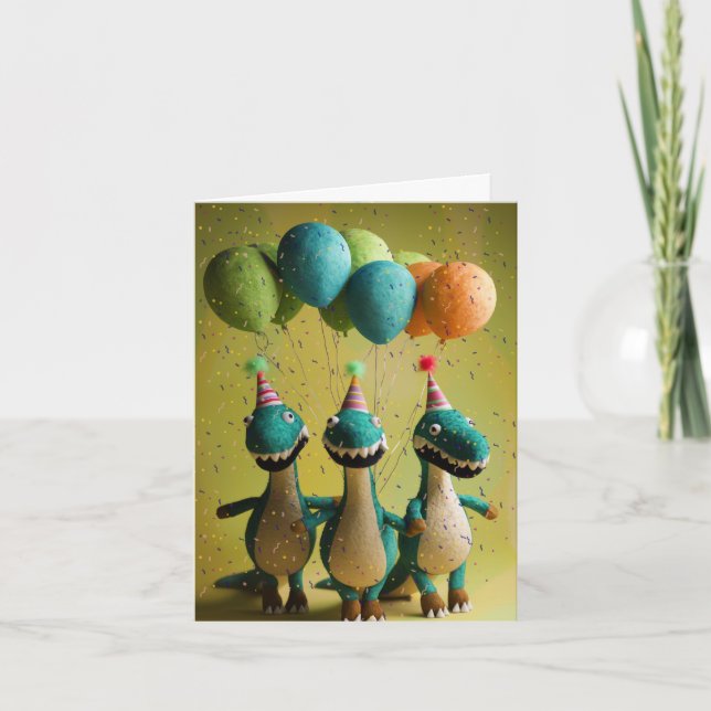 Felted Crocodile Party Greeting Card (Front)
