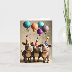 Felted Party Rhinos Celebration Card
