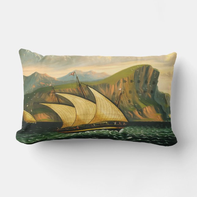 Felucca off Gibraltar by Thomas Chambers Lumbar Cushion (Front)