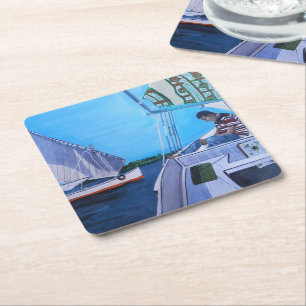 Feluccas on the Nile Painting by Alfred Fox Square Paper Coaster