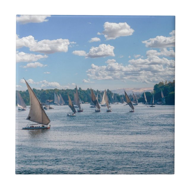 Feluccas sailing along the Nile - Aswan, Egypt Tile (Front)