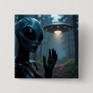 Female Alien Extraterrestrial and UFO 15 Cm Square Badge
