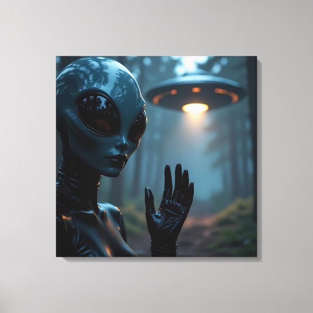 Female Alien Extraterrestrial and UFO Canvas Print (Front)