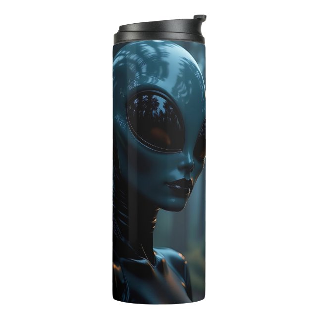 Female Alien Extraterrestrial and UFO Thermal Tumbler (Rotated Left)