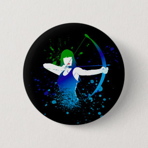 Female Archer Paint Splash 6 Cm Round Badge
