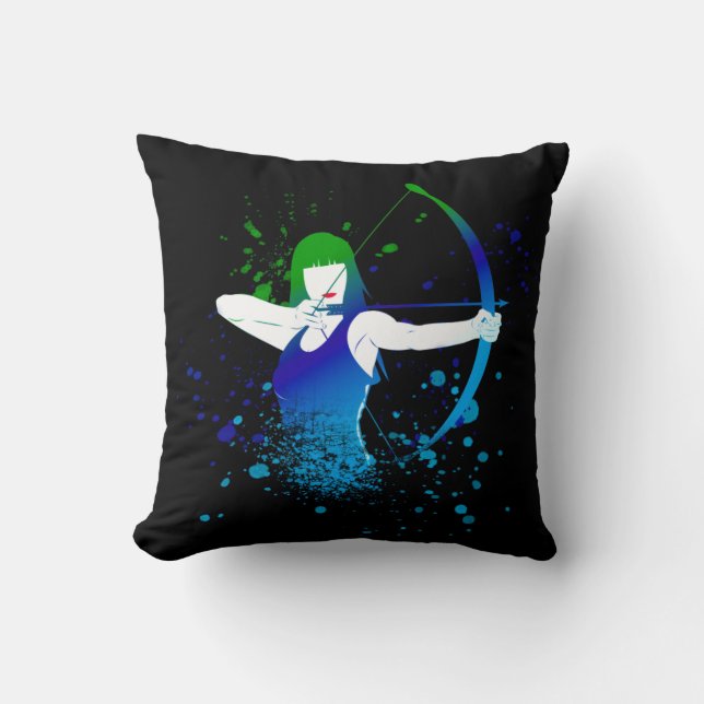 Female Archer Paint Splash Cushion (Front)