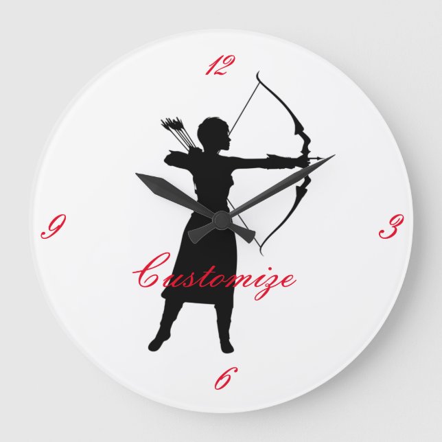 Female Archer Silhouette Thunder_Cove Large Clock (Front)
