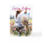 Female Artist Painting Flowers in a Field Birthday
