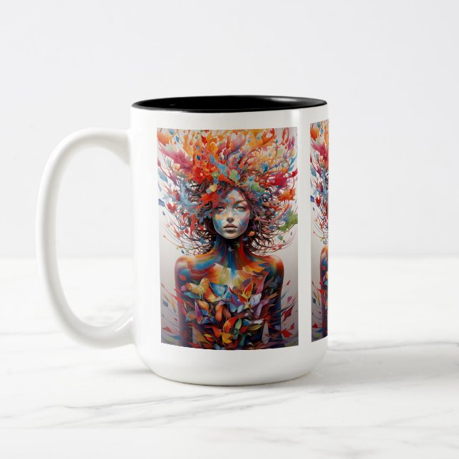 Female Artistic Mug! "Telekinetics" 15oz Coffee Two-Tone Coffee Mug (Left)
