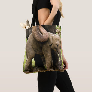 Female Asian Elephant Mother Protecting Her Baby Tote Bag