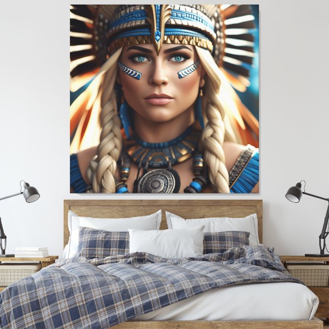 Female Aztec Warrior Canvas Print (Insitu(Bedroom))