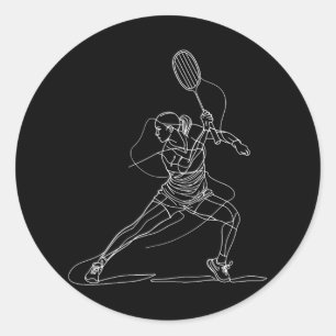 Female Badminton Player Drawing Shuttle Game For G Classic Round Sticker