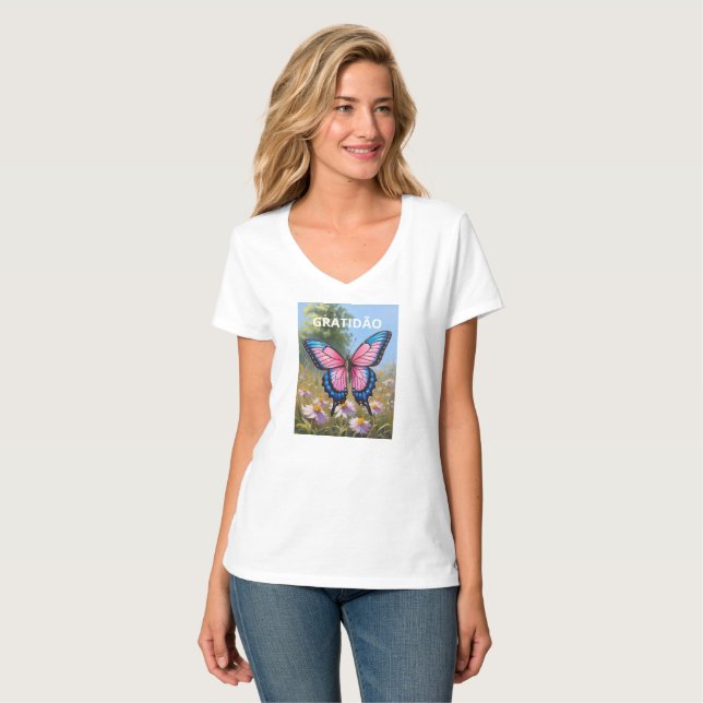 Female Basic Shirt, V Butterfly Cage T-Shirt (Front Full)