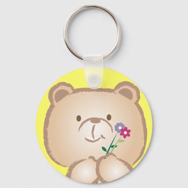female bear bring flowers key ring (Front)