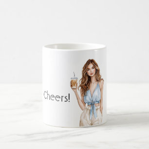 Female Blue Top Cheers Drink Coffee Mug