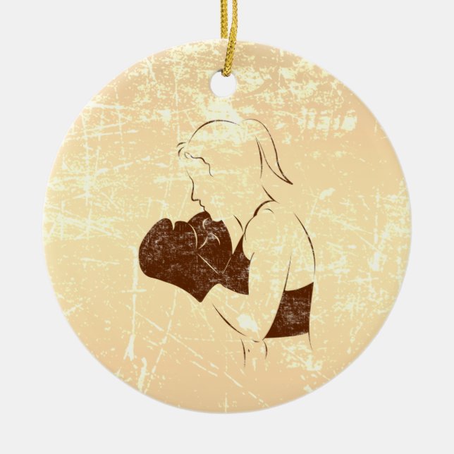 Female Boxer Distressed Look Ceramic Tree Decoration (Front)