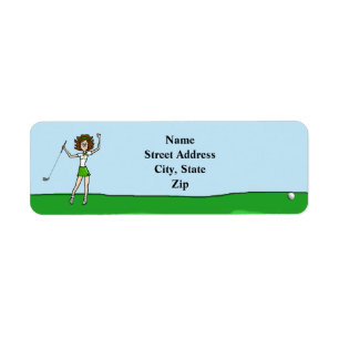 Female Brunette Golfer Return Address Label