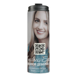 Female business boss add photo name q r code text thermal tumbler