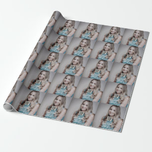 Female business boss add photo name q r code text wrapping paper