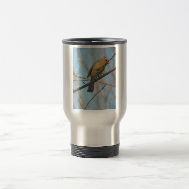 Female Cardinal/Bird Travel Mug (Center)