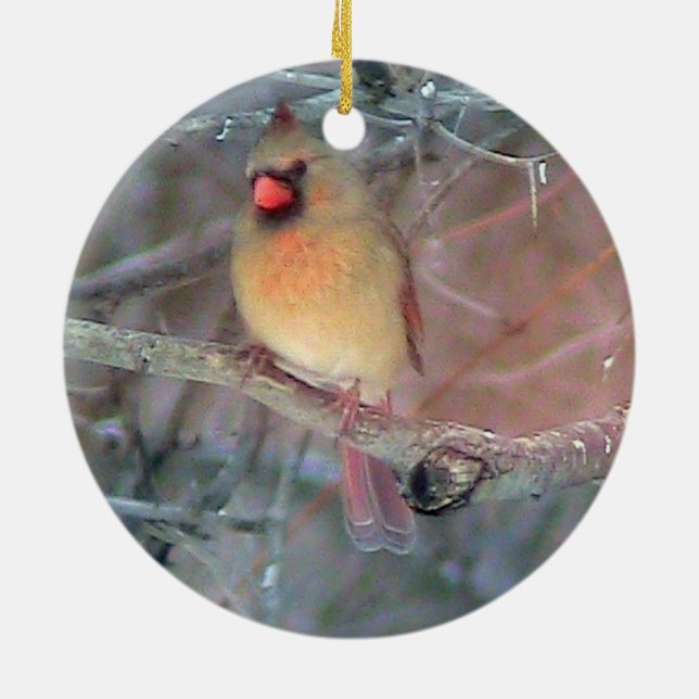 Female Cardinal Christmas Ornament (Back)