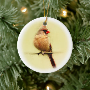 Female Cardinal Songbird Ceramic Tree Decoration