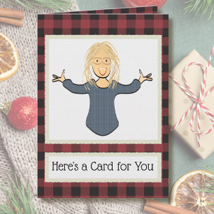 Female Cartoon Funny Thank You Christmas Gift Card