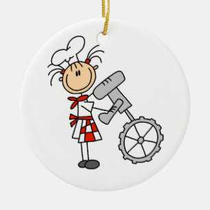 Female Chef Using Mixer Ceramic Tree Decoration