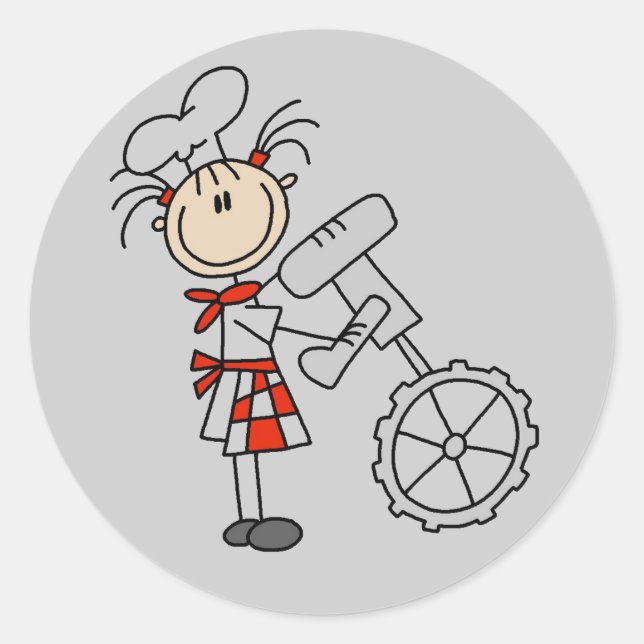 Female Chef Using Mixer Classic Round Sticker (Front)