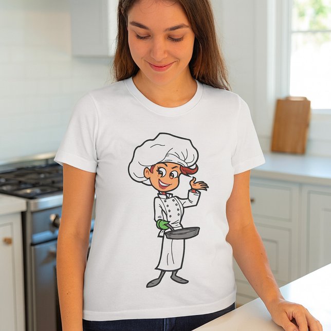 Female Chef With A Frying Pan Womens T-Shirt (Creator Uploaded)