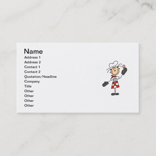 Female Chef With Mitts and Wooden Spoon Business Card (Front)