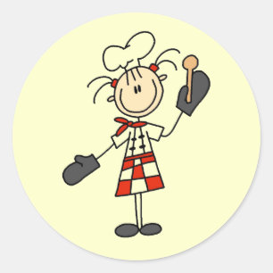 Female Chef With Mitts and Wooden Spoon Classic Round Sticker