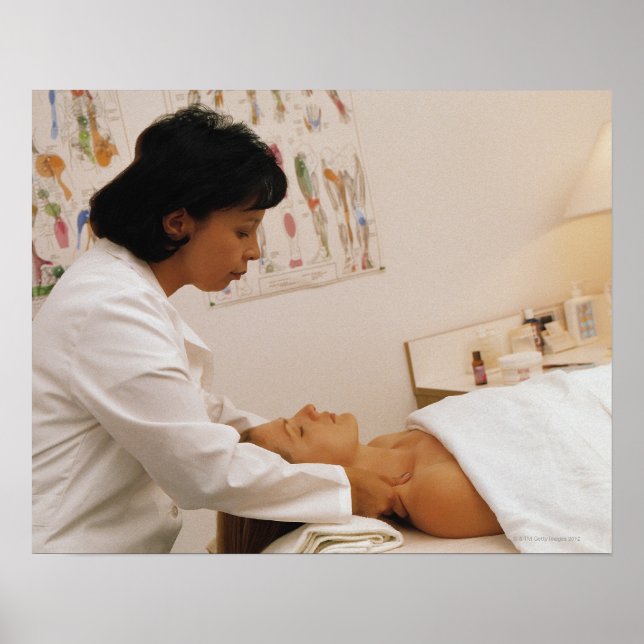 Female chiropractor massaging a patient poster (Front)