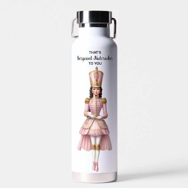 Female Christmas Nutcracker Pink & Gold Water Bottle (Front)