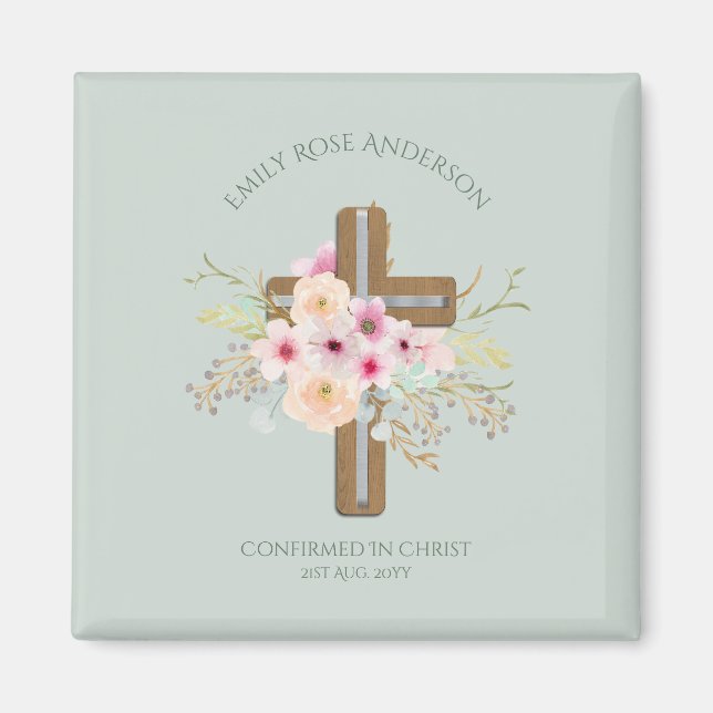 Female Confirmation Gift Favors Sage Pink Floral Magnet (Front)