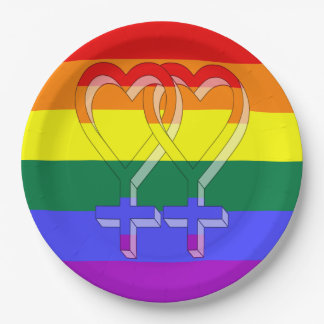Female Couple Pride Symbols Rainbow Flag Paper Plate